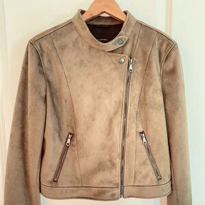 Banana Republic Vegan Suede Moto Jacket Stone Gray Women's M